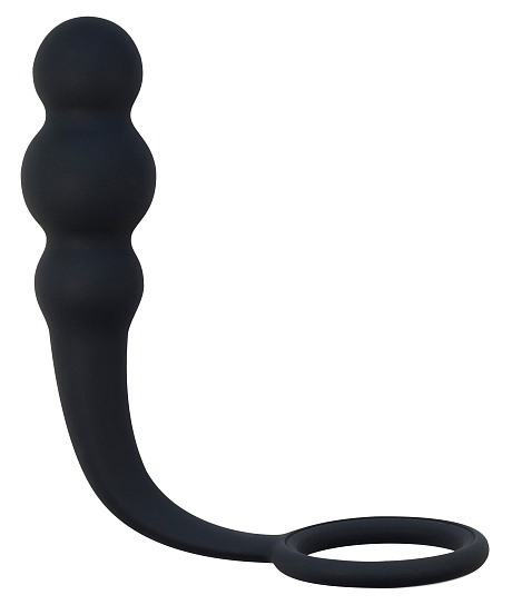 Массажер простаты с кольцом для задержки, черный