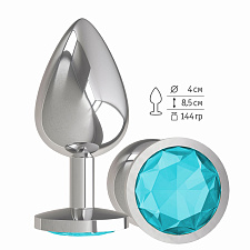 Большая анальная пробка Silver с голубым кристаллом