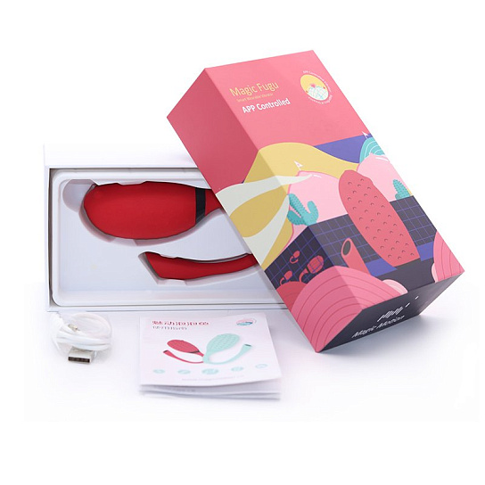 Виброяйцо из силикона с гибким хвостиком Magic Motion Magic Fugu, красное