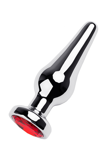 Серебристая анальная втулка Metal Plug 051 с красным кристаллом