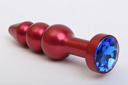 Анальная пробка елочка красного цвета с синим кристаллом