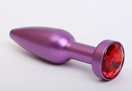 Металлическая анальная пробка фиолетовая с красным кристаллом