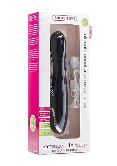 Силиконовый вибратор с клиторальным отростком TULIP, черный