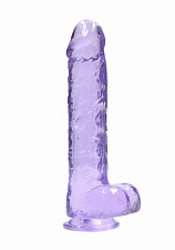 Фаллоимитатор прозрачный с мошонкой Shots Media RealRock, 23 см, фиолетовый