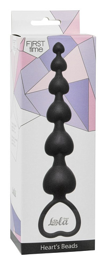 Анальная цепочка с держателем Lola Toys Hearts Beads, черная