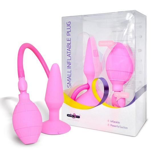 Анальная пробка с насосом-грушей большая, Seven Creations, розовая