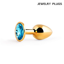 Анальная пробка металлическая Jewelry Plugs, голубой кристалл, размер S