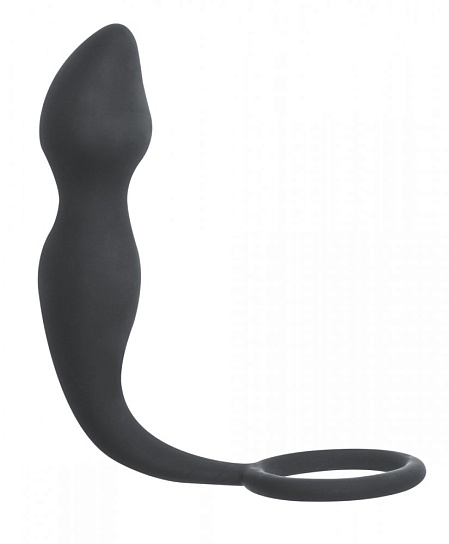 Анальный стимулятор с эрекционным кольцом, серый