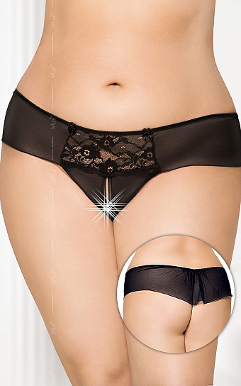 Эротические трусики SoftLine с кружевным декором черные, XXXL