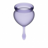 Набор менструальных чаш с хвостиком-капелькой Satisfyer Feel Good, 2 шт, фиолетовые
