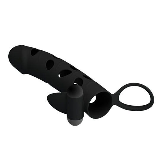 Вибронасадка на пенис Sleeve Vibro 1 с креплением на мошонку