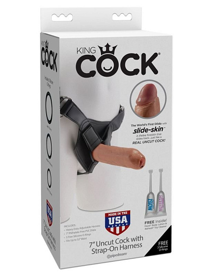 Strap On King Cock Uncut, телесный загорелый 17,8 см