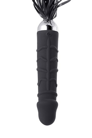 Силиконовый вибратор со встроенной плетью, 14 см, черный