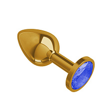 Анальная втулка Gold с синим кристаллом маленькая