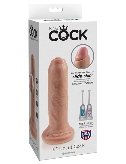 Реалистичный фаллос на присоске 6 Uncut Cock 15.2 см, телесный