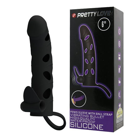 Вибронасадка на пенис Sleeve Vibro 1 с креплением на мошонку