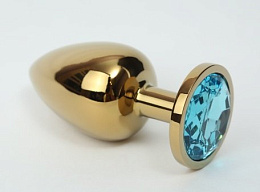 Анальная втулка золотая с голубым кристаллом, 4sexdream, L