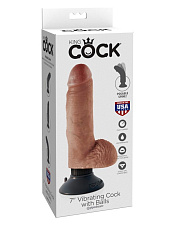 Вибратор King Cock 7 Vibrating Cock with Balls Flesh, 13 см, загорелый