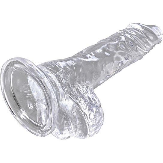 Прозрачный фаллоимитатор реалистик с мошонкой и присоской King Cock Clear 8,3 см