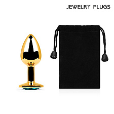 Анальная пробка металлическая Jewelry Plugs, голубой кристалл, размер S