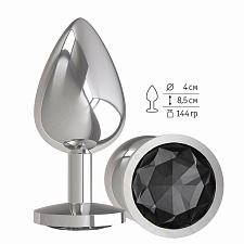 Большая анальная пробка Silver с черным кристаллом