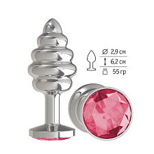 Анальная втулка Silver Spiral малая с бордовым кристаллом