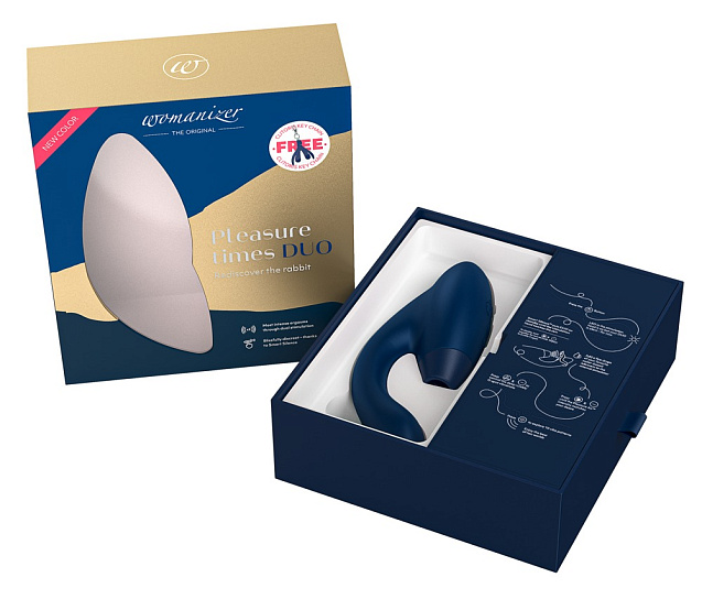 Клиторальный стимулятор Womanizer Duo с технологией Smart Silence, синий