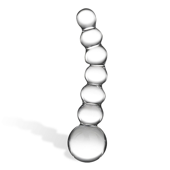 Изогнутный ребристый анальный фаллос Beaded Dildo из стекла, 13 см