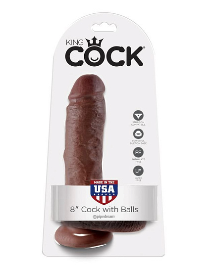 Фаллоимитатор на присоске загорелый с шариками King Cock 14.6 см, коричневый