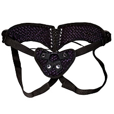 Трусики-джоки со шнуровкой с креплением для страпона Diamond Velvet Lux Fetish, фиолетовые