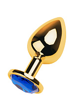 Анальная пробка Toyfa Crystal с синей стразой, золотая