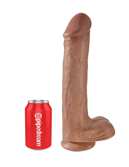 Фаллос гигант на присоске Cock with Balls с мошонкой 22.4 см, коричневый