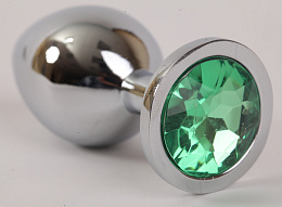 Анальная пробка с зеленым кристаллом, серебряная, M