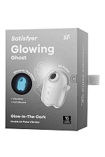Вакуумный стимулятор клитора с вибрацией Satisfyer Glowing Ghost, светящийся в темноте, белый