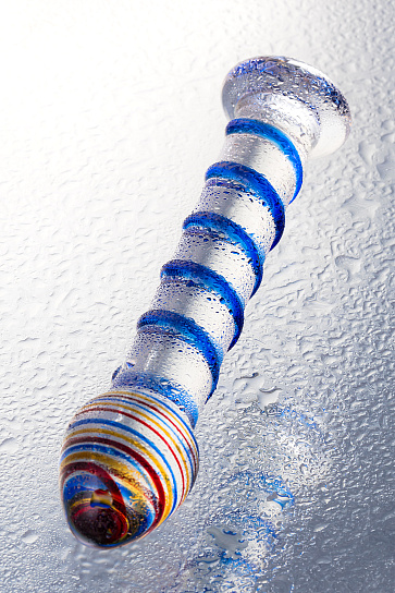 Стеклянный фаллос с рельефным стволом, 17 см