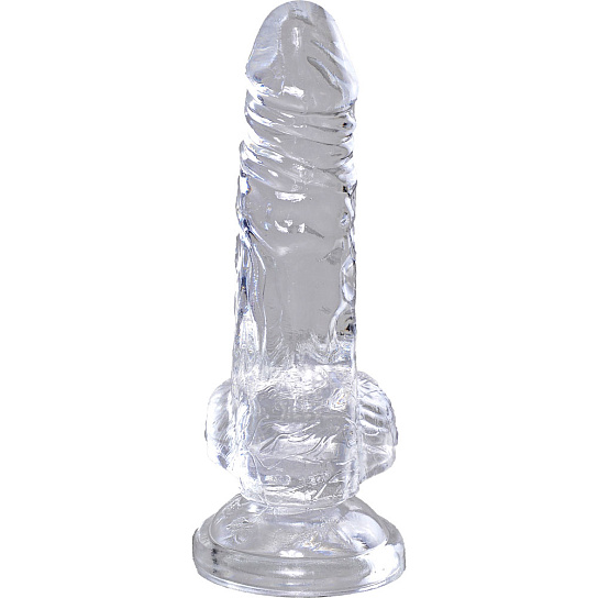 Прозрачный фаллоимитатор реалистик с мошонкой и присоской King Cock Clear 8,3 см