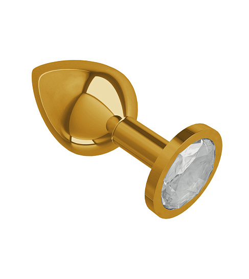 Анальная втулка Gold средних размеров с прозрачным кристаллом