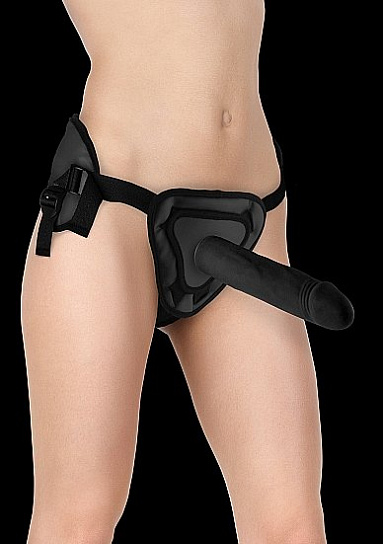 Член на удобных трусиках Deluxe Silicone Strap On, 25 см, черный