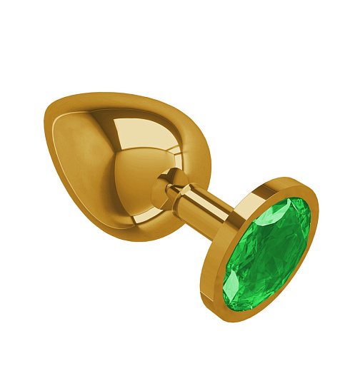 Gold большая анальная пробка с зеленым кристаллом