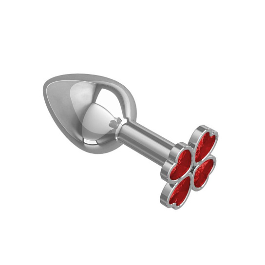 Анальная втулка малая Silver Клевер с красным кристаллом