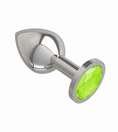 Средняя анальная пробка Silver с салатовым кристаллом