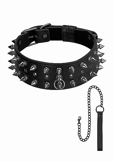 Ошейник с зубцами и привязью BIKER SPIKE