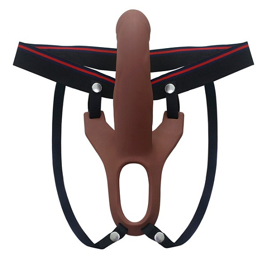 Страпон с насадкой из силикона 14.5 см, коричневый