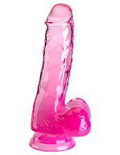 Фаллоимитатор с мошонкой на присоске King Cock Clear 6, розовый