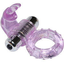 Эрекционное кольцо с вибрацией и клиторальным отростком, фиолетовое