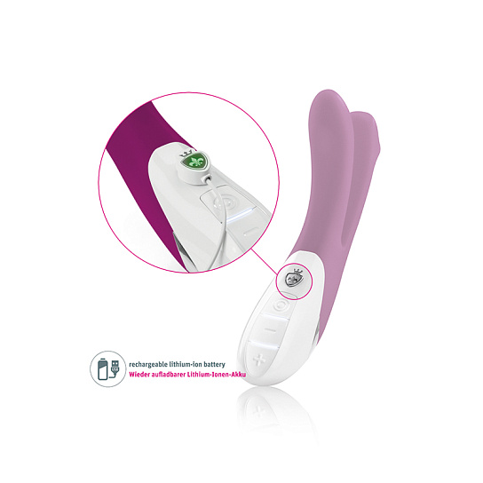 Вибратор с электростимулятором BON APARTE с дополнительным отростком, сливовый