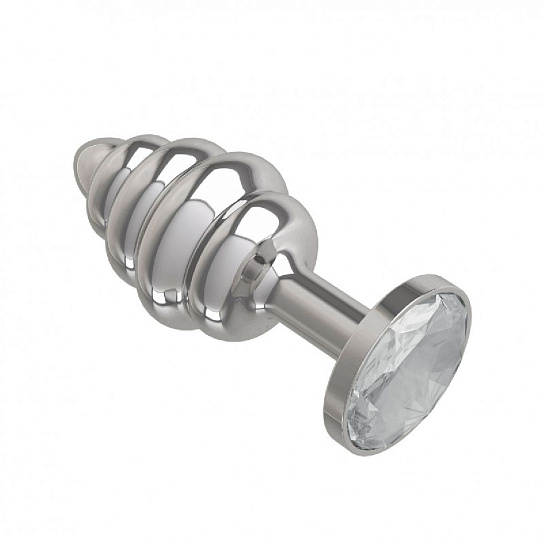 Анальная втулка Silver Spiral малая с прозрачным кристаллом