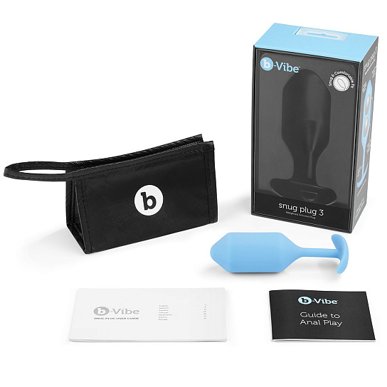 Профессиональная анальная втулка B-vibe Snug Plug 3, голубая