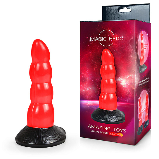 Рельефный фаллоимитатор Magic Hero 20 см, красный