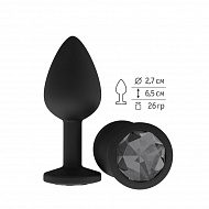 Черная силиконовая анальная втулка с черным кристаллом